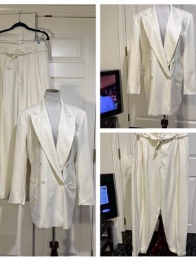 Vintage DKNY off white pin stripe suit